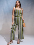 Tokyo Talkies Women Green Striped Jumpsuit - Green - Image 1