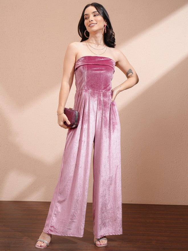 Tokyo Talkies Women Pink Self Design Jumpsuit - Pink - Image 1