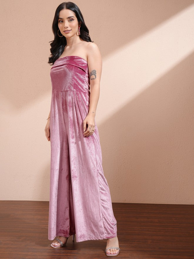 Tokyo Talkies Women Pink Self Design Jumpsuit - Pink - Image 2