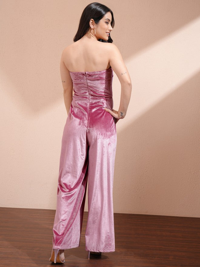 Tokyo Talkies Women Pink Self Design Jumpsuit - Pink - Image 3