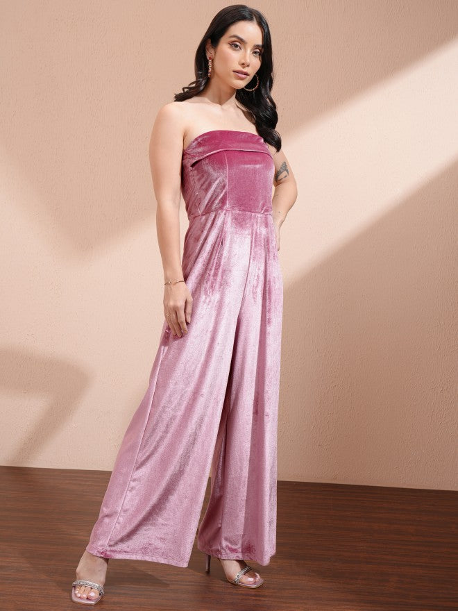 Tokyo Talkies Women Pink Self Design Jumpsuit - Pink - Image 4