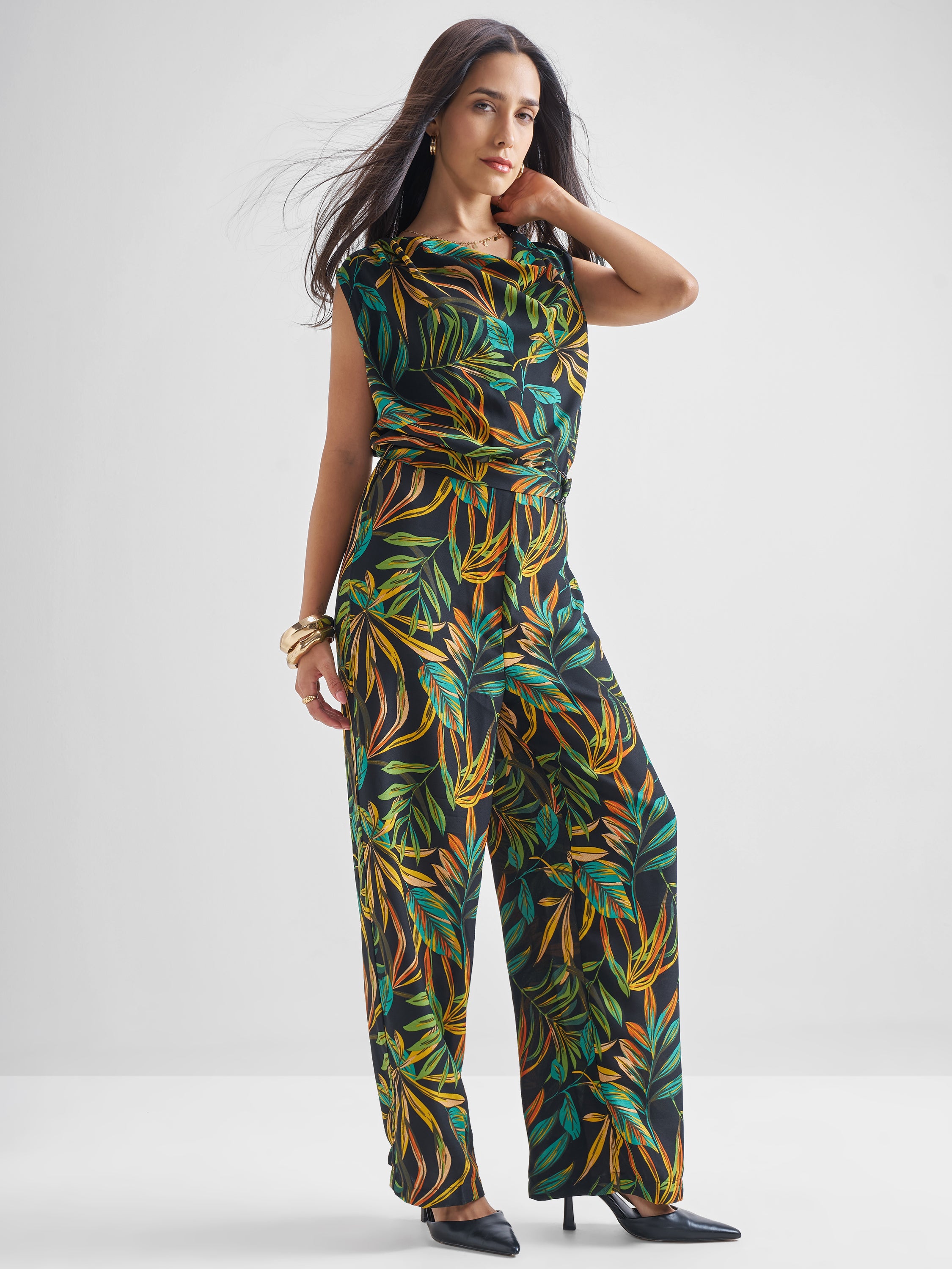 ESPYR By Tokyo Talkies Women Black Printed Jumpsuit - Black - Image 2