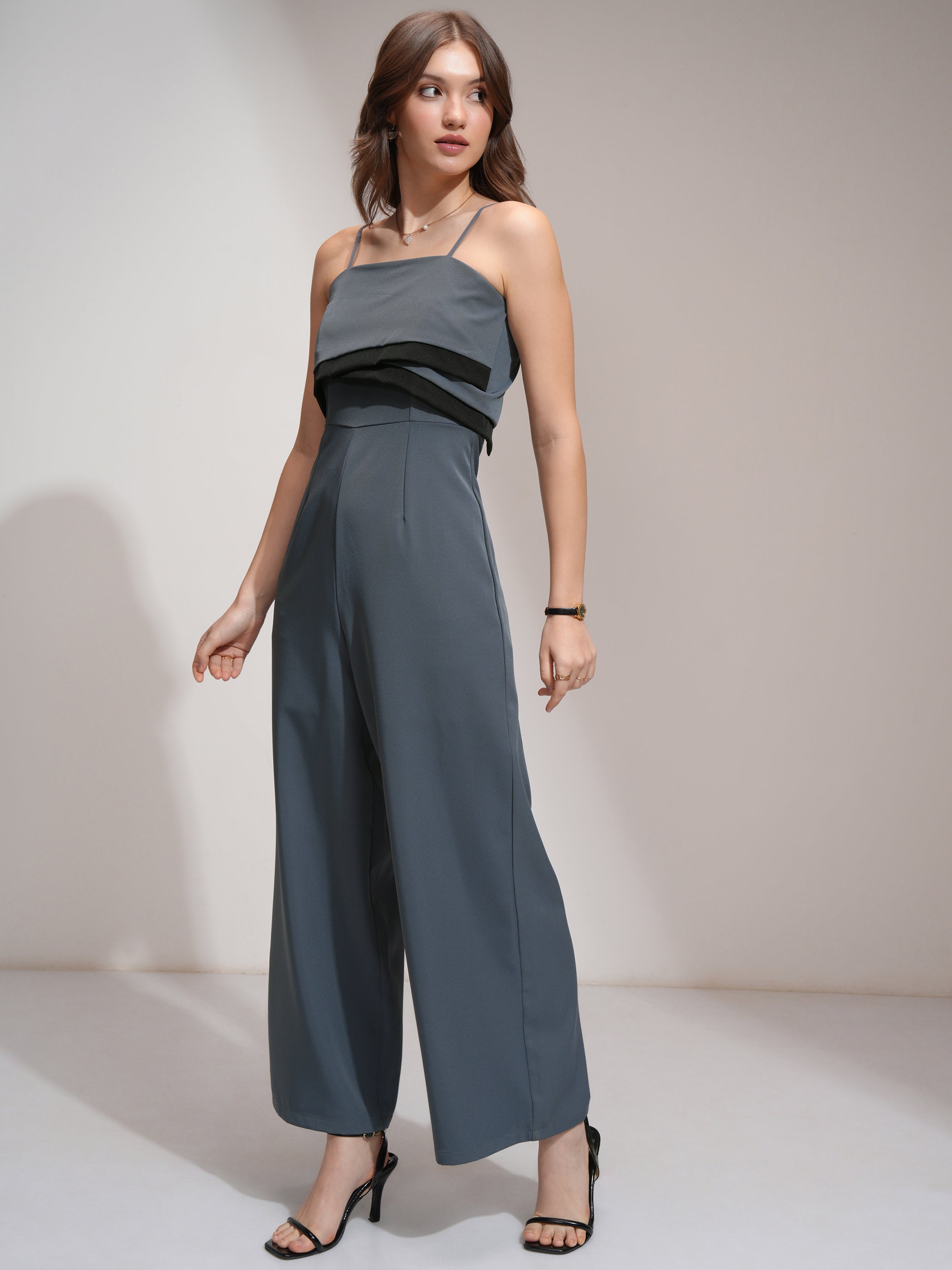 Tokyo Talkies Women Grey Solid Jumpsuit - Grey - Image 4