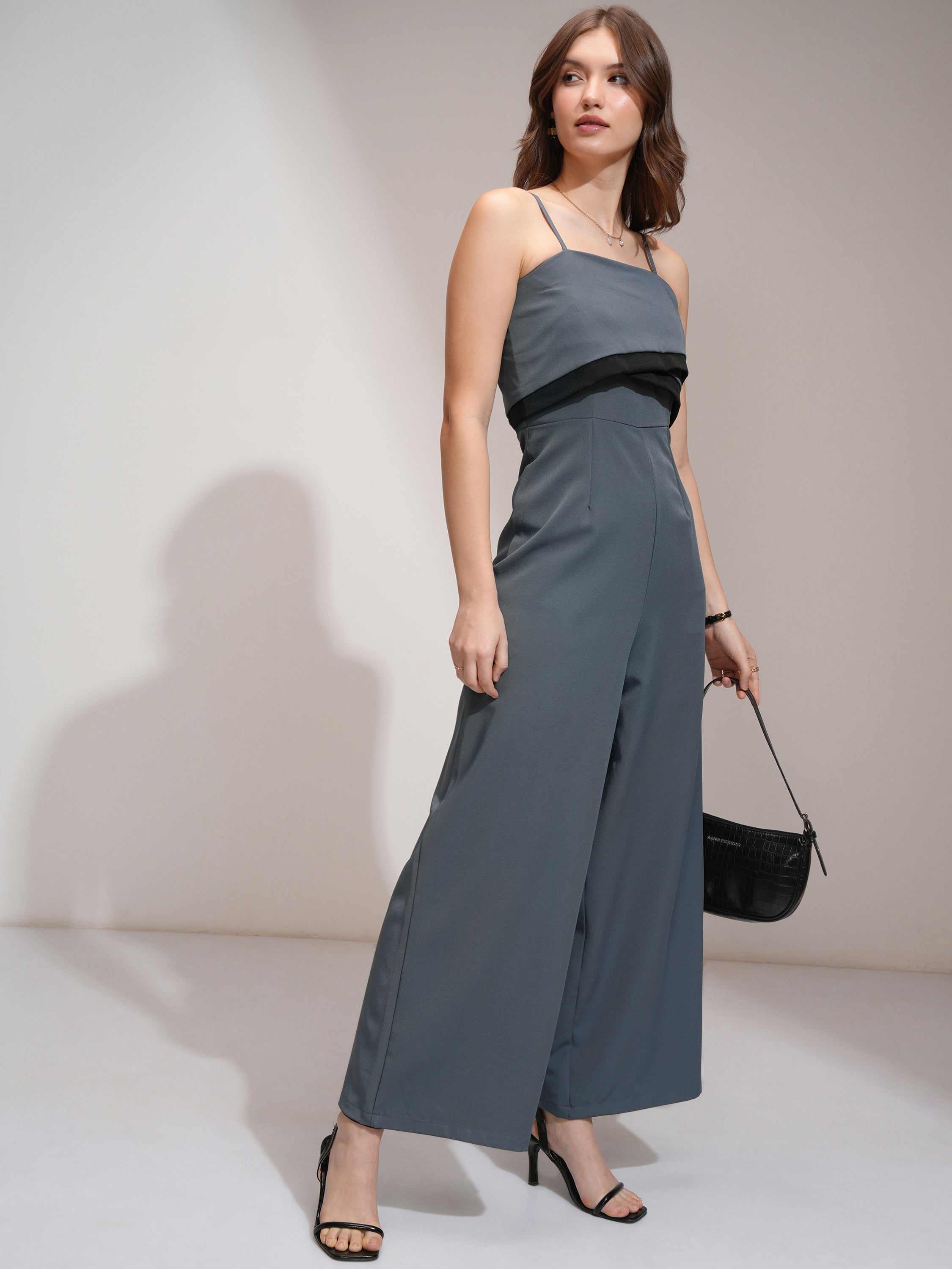 Tokyo Talkies Women Grey Solid Jumpsuit - Grey - Image 6