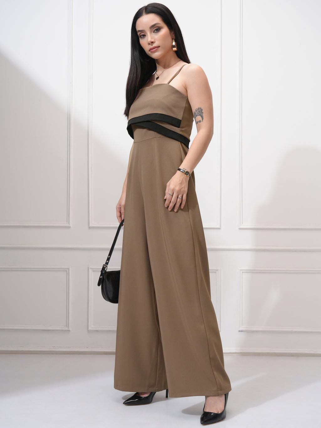 Tokyo Talkies Women Khaki Solid Regular Fit Jumpsuit - Khaki - Image 2