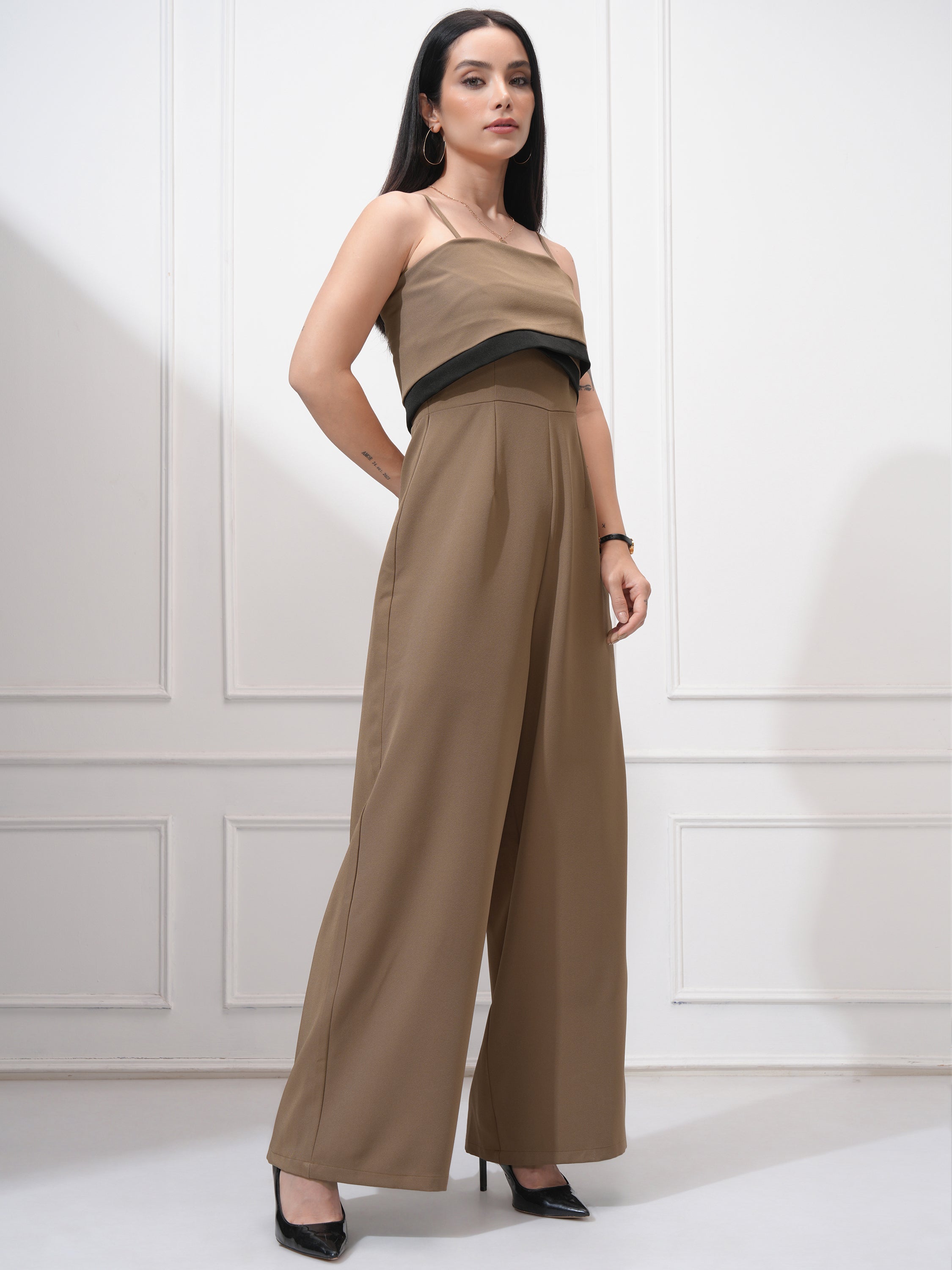 Tokyo Talkies Women Khaki Solid Regular Fit Jumpsuit - Khaki - Image 4