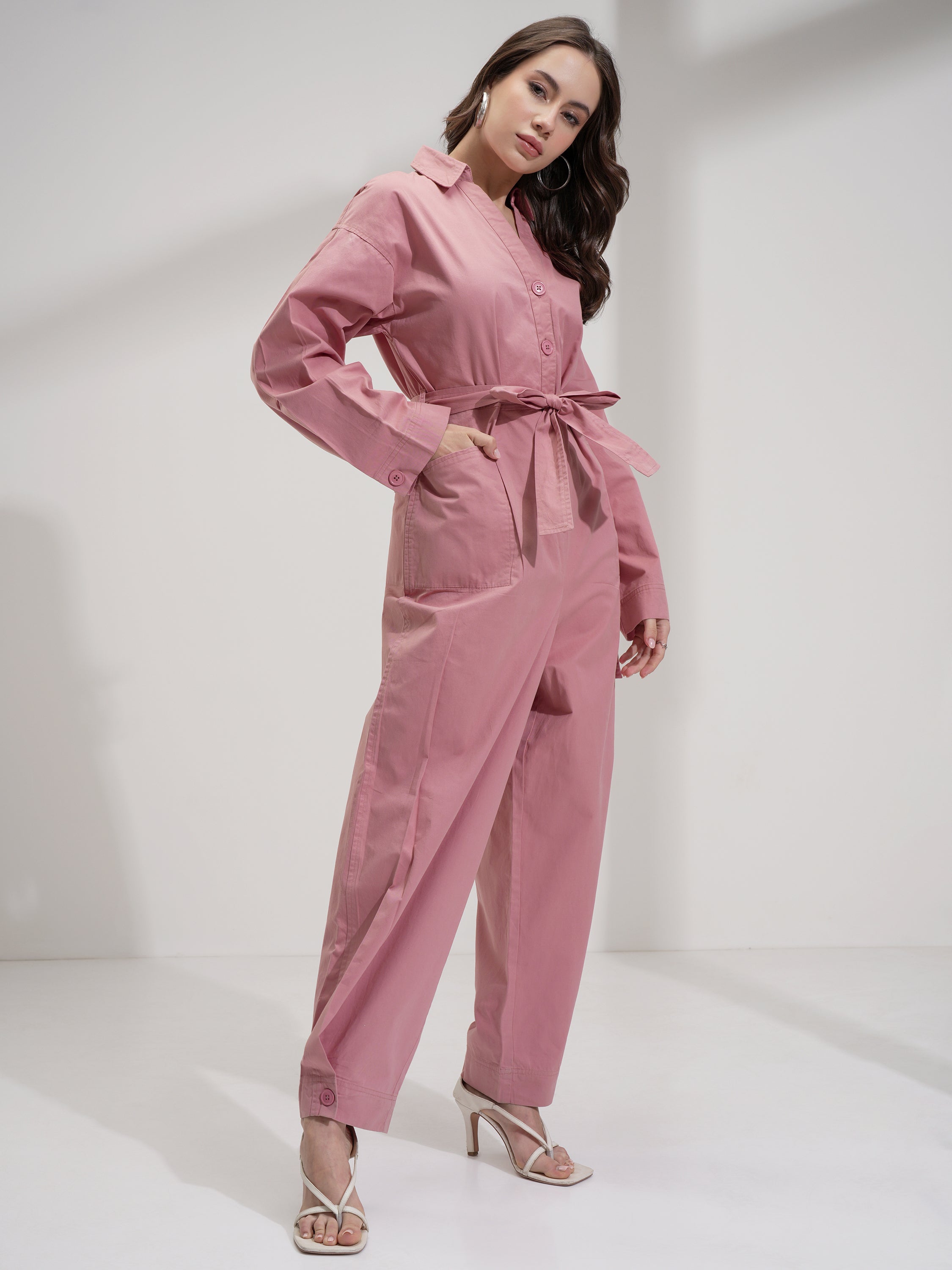 Tokyo Talkies Women Pink Solid Jumpsuit - Pink - Image 4