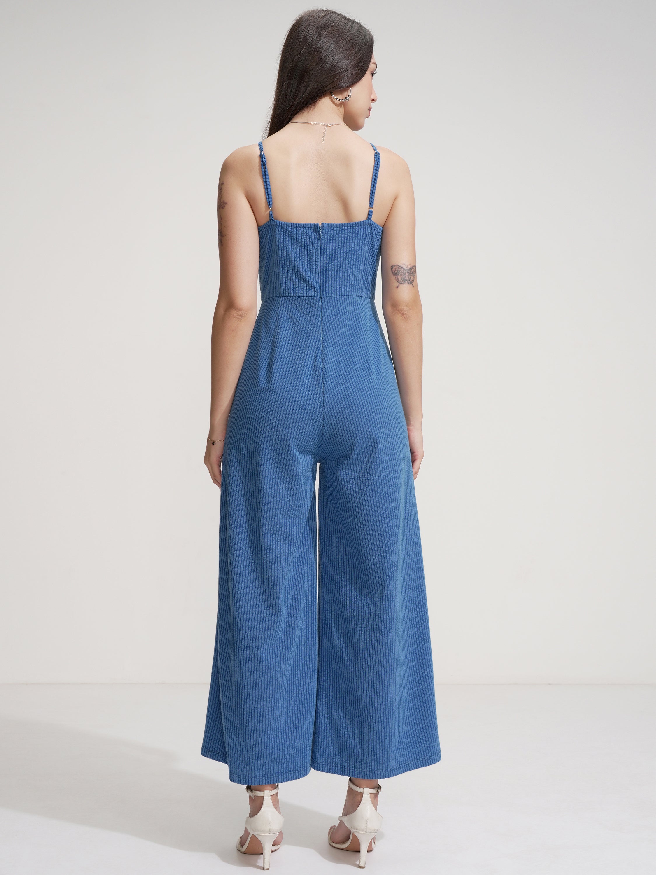 Tokyo Talkies Women Blue Solid Jumpsuit - Blue - Image 3