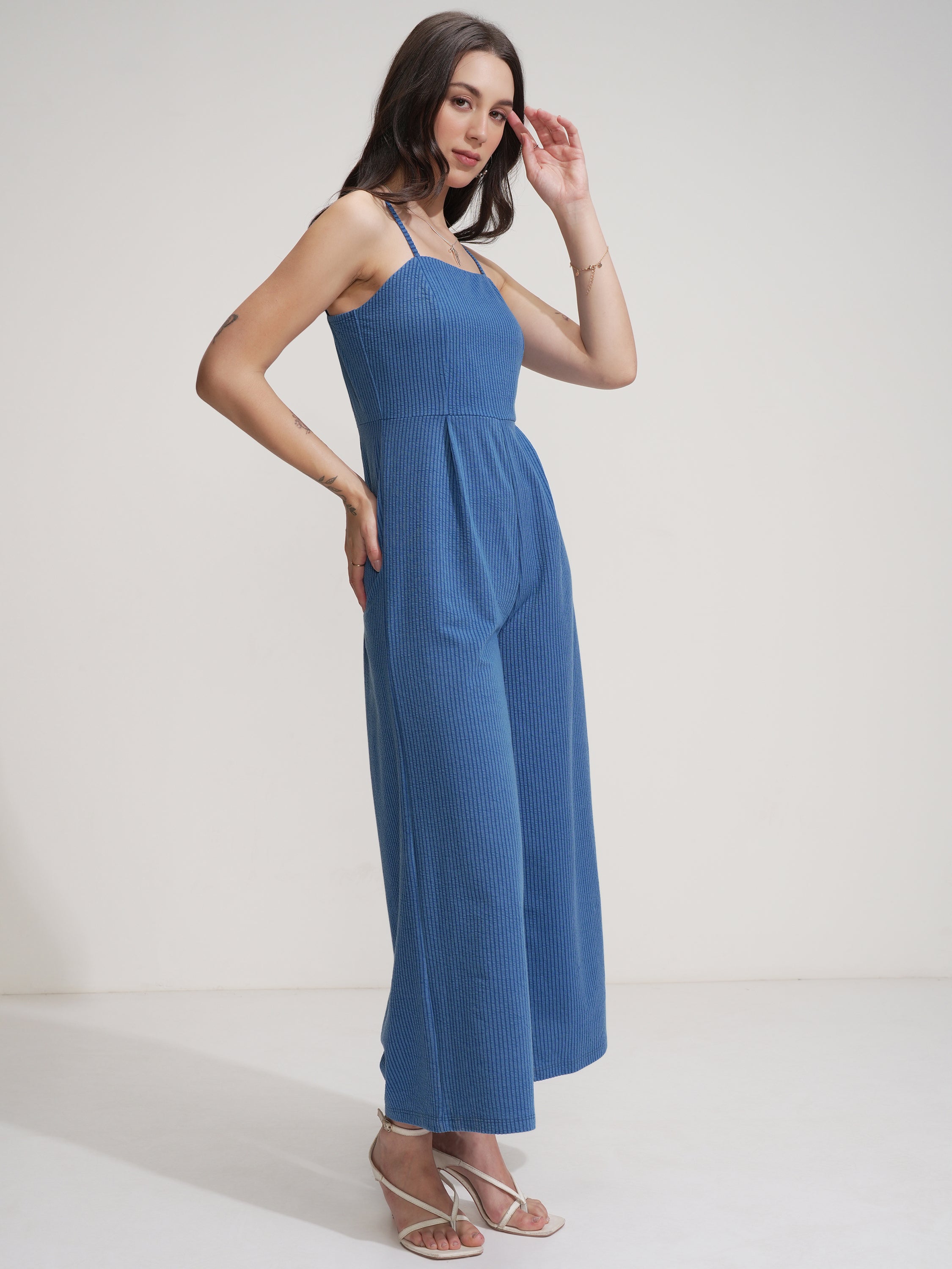 Tokyo Talkies Women Blue Solid Jumpsuit - Blue - Image 6