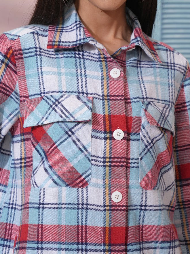 Tokyo Talkies Women White Checked Oversized Fit Casual Shirt - White - Image 5