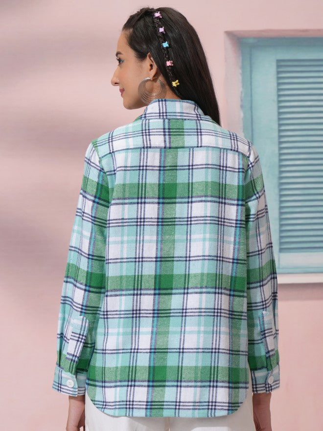 Tokyo Talkies Women White Checked Oversized Fit Casual Shirt - White - Image 3