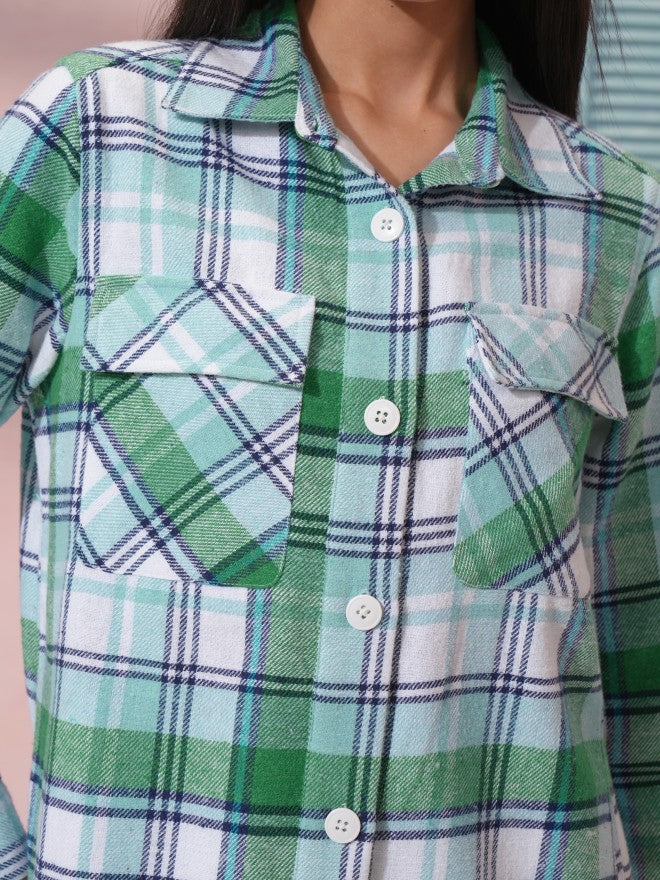 Tokyo Talkies Women White Checked Oversized Fit Casual Shirt - White - Image 5