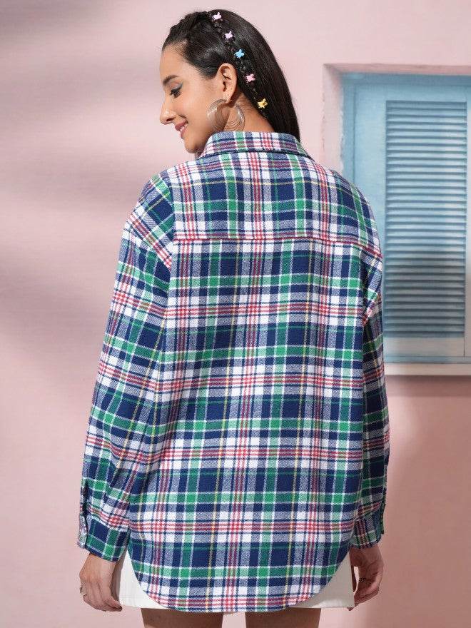 Tokyo Talkies Women White Checked Oversized Fit Casual Shirt - White - Image 3