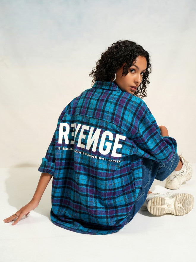 Tokyo Talkies Women Blue Checked Oversized Fit Casual Shirt - Blue - Image 2