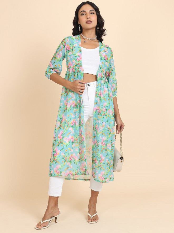 Tokyo Talkies Women Blue Printed Shrug - Blue - Image 1