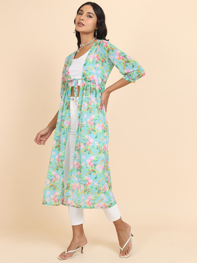 Tokyo Talkies Women Blue Printed Shrug - Blue - Image 2