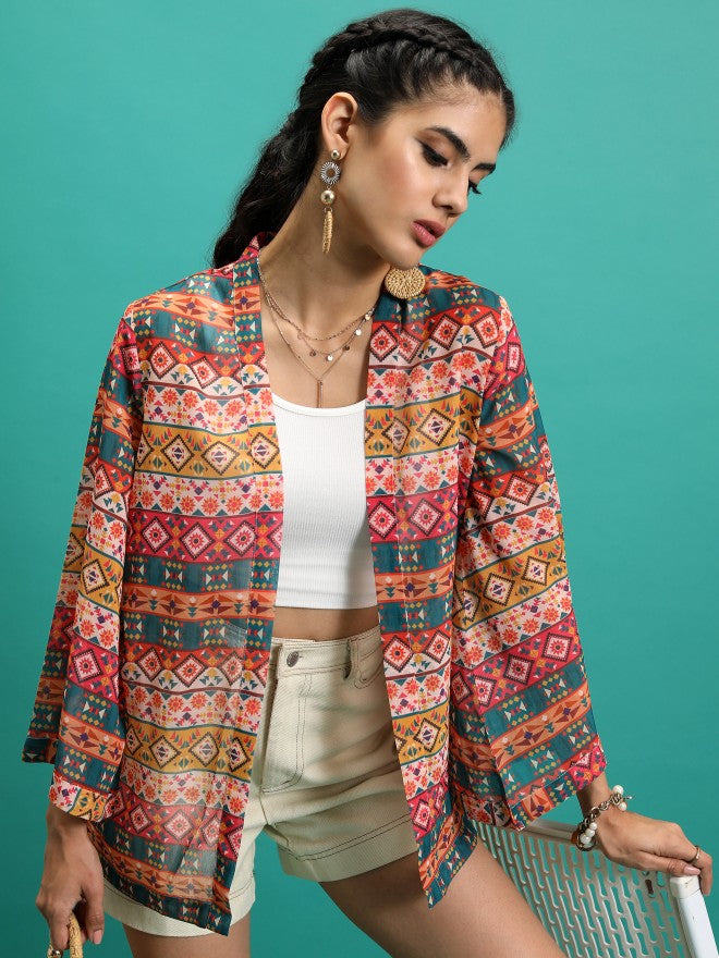 Tokyo Talkies Women Red/Multi Printed Shrug - Red - Image 1
