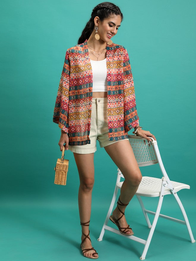 Tokyo Talkies Women Red/Multi Printed Shrug - Red - Image 2