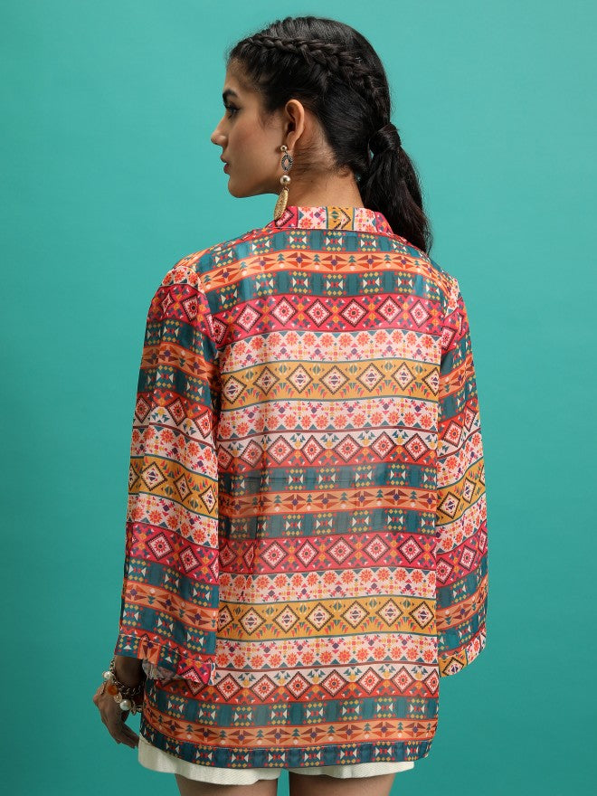 Tokyo Talkies Women Red/Multi Printed Shrug - Red - Image 3
