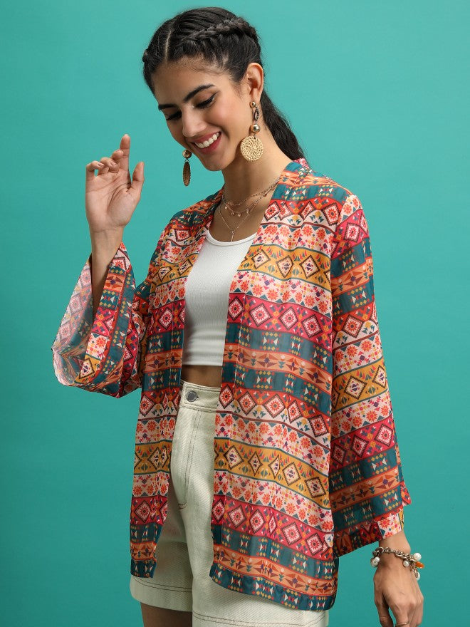 Tokyo Talkies Women Red/Multi Printed Shrug - Red - Image 4