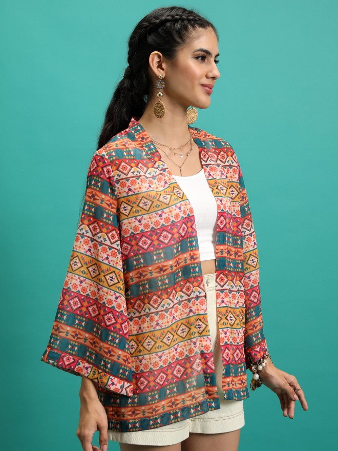 Tokyo Talkies Women Red/Multi Printed Shrug - Red - Image 6