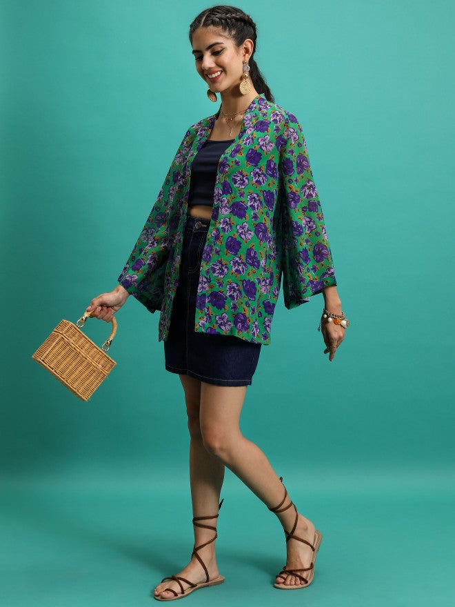 Tokyo Talkies Women Purple Printed Shrug - Purple - Image 2
