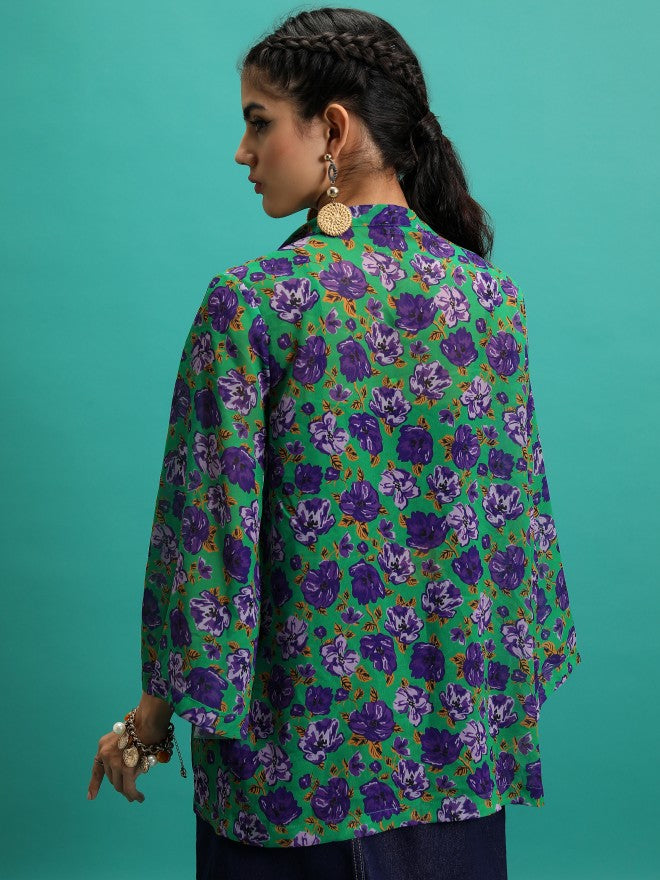 Tokyo Talkies Women Purple Printed Shrug - Purple - Image 3