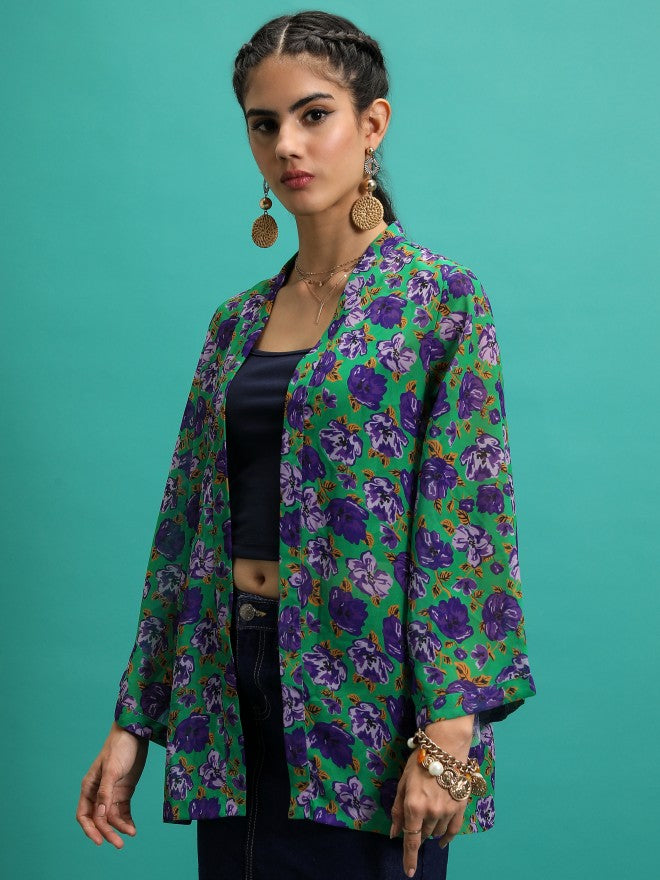Tokyo Talkies Women Purple Printed Shrug - Purple - Image 4