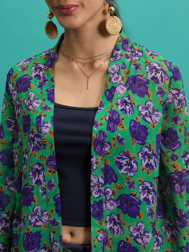 Tokyo Talkies Women Purple Printed Shrug - Purple - Image 5