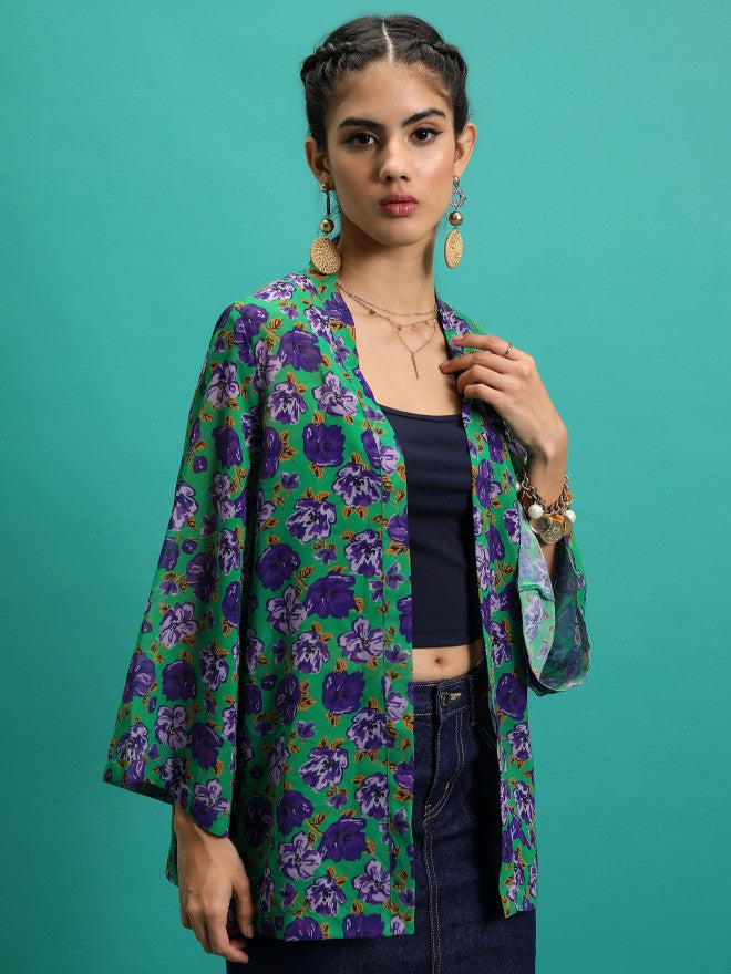 Tokyo Talkies Women Purple Printed Shrug - Purple - Image 6