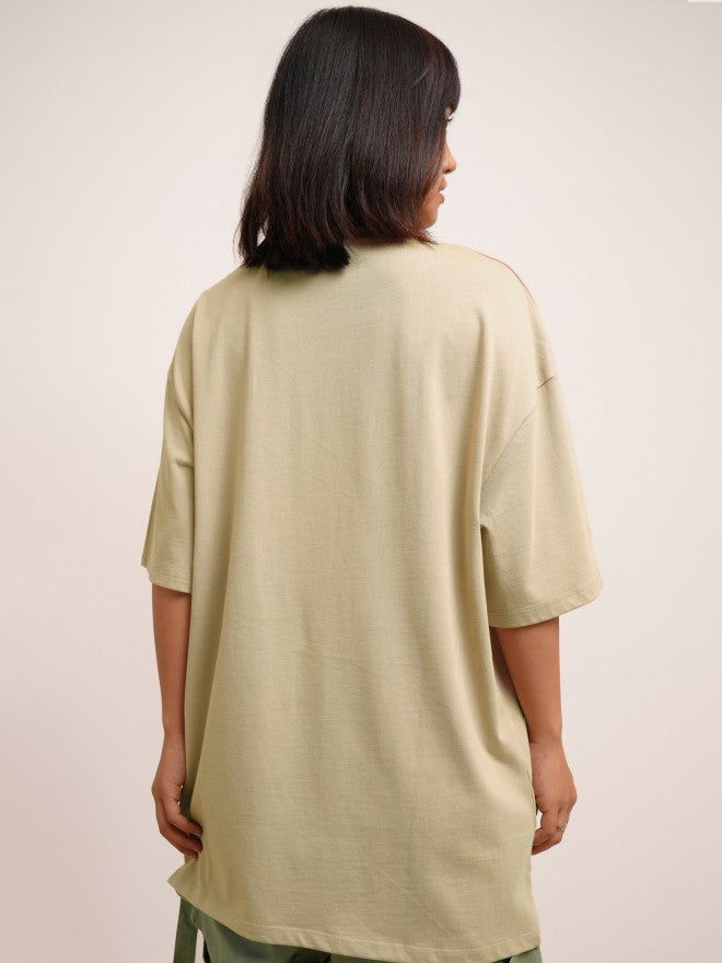 Tokyo Talkies Women Brown Printed Round Neck Oversized Fit T-Shirt - Brown - Image 3