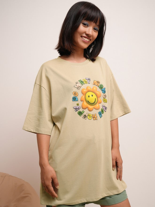 Tokyo Talkies Women Brown Printed Round Neck Oversized Fit T-Shirt - Brown - Image 6