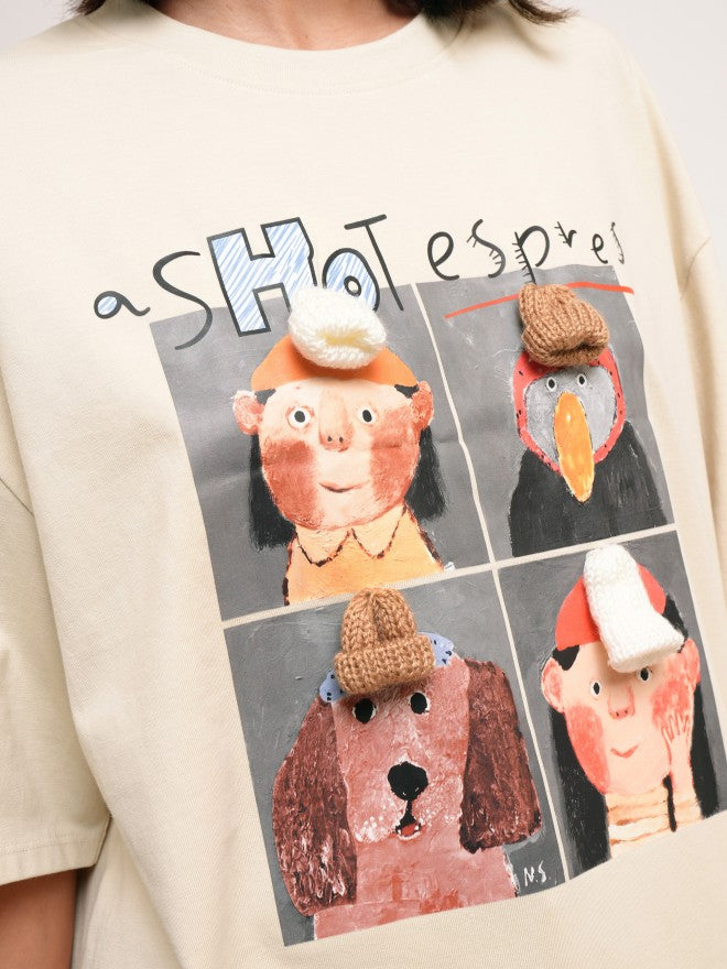 Tokyo Talkies Women Beige Printed Round Neck Oversized Fit T-Shirt - Beige - Image 5