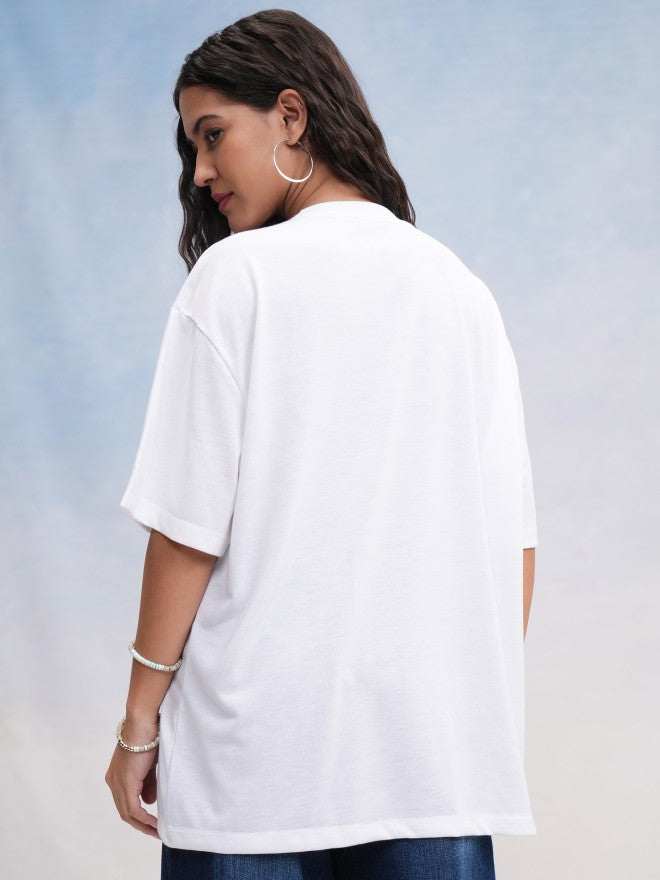 Tokyo Talkies Women White Printed Oversized Fit T-Shirt - White - Image 3
