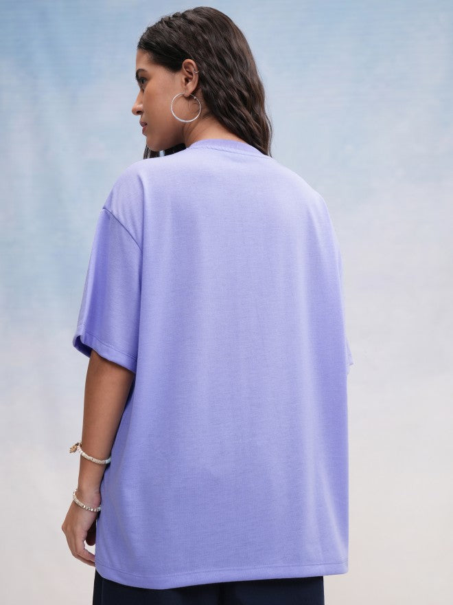 Tokyo Talkies Women Lavender Printed Oversized Fit T-Shirt - Lavender - Image 3