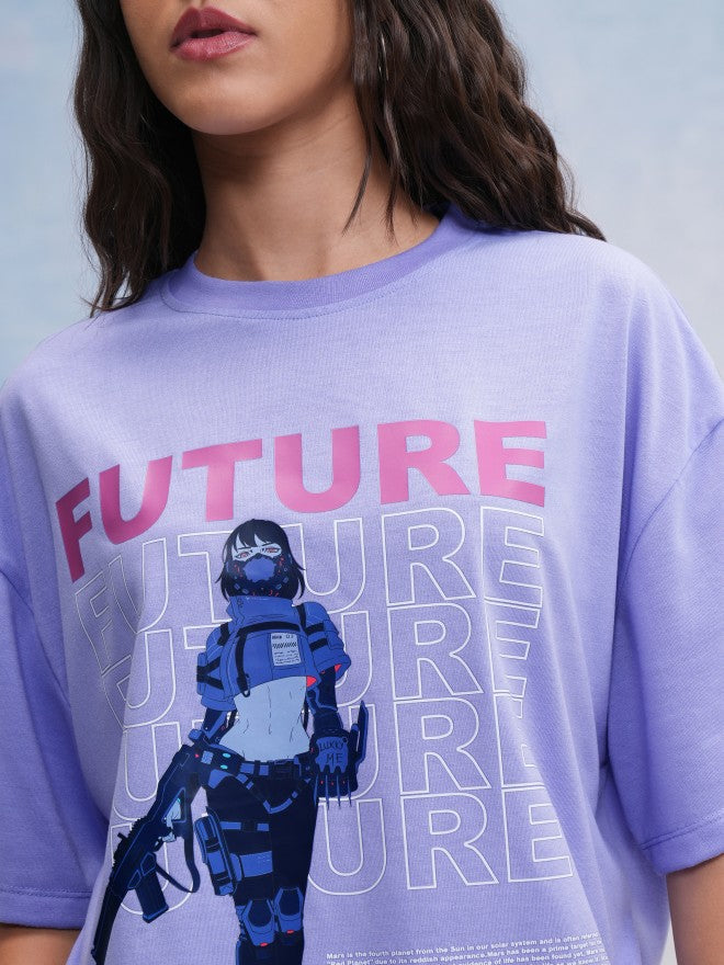 Tokyo Talkies Women Lavender Printed Oversized Fit T-Shirt - Lavender - Image 5
