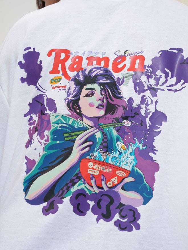 Tokyo Talkies Women White Printed Round Neck Oversized Fit T-Shirt - White - Image 5