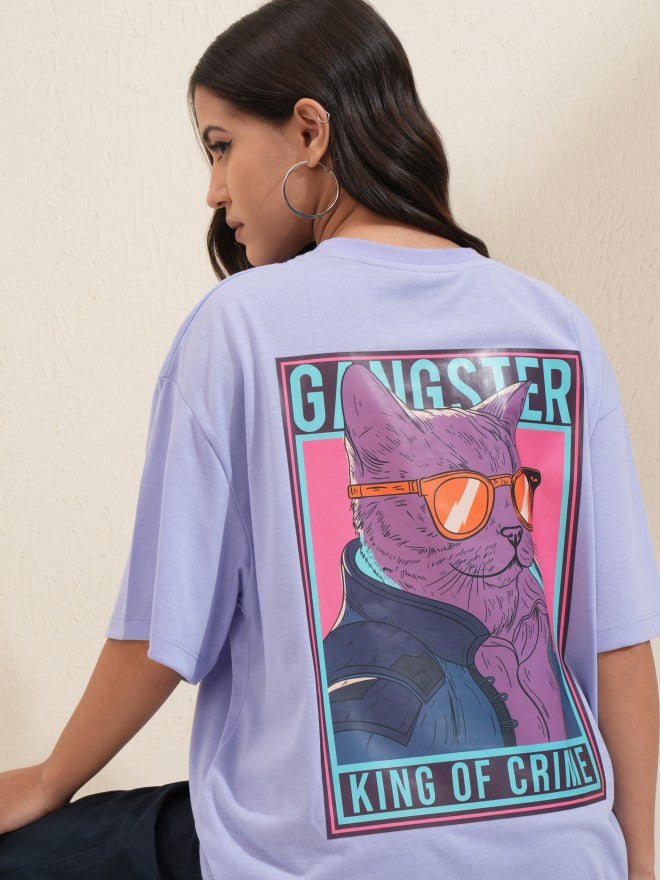 Tokyo Talkies Women Lavender Printed Round Neck Oversized Fit T-Shirt - Lavender - Image 1