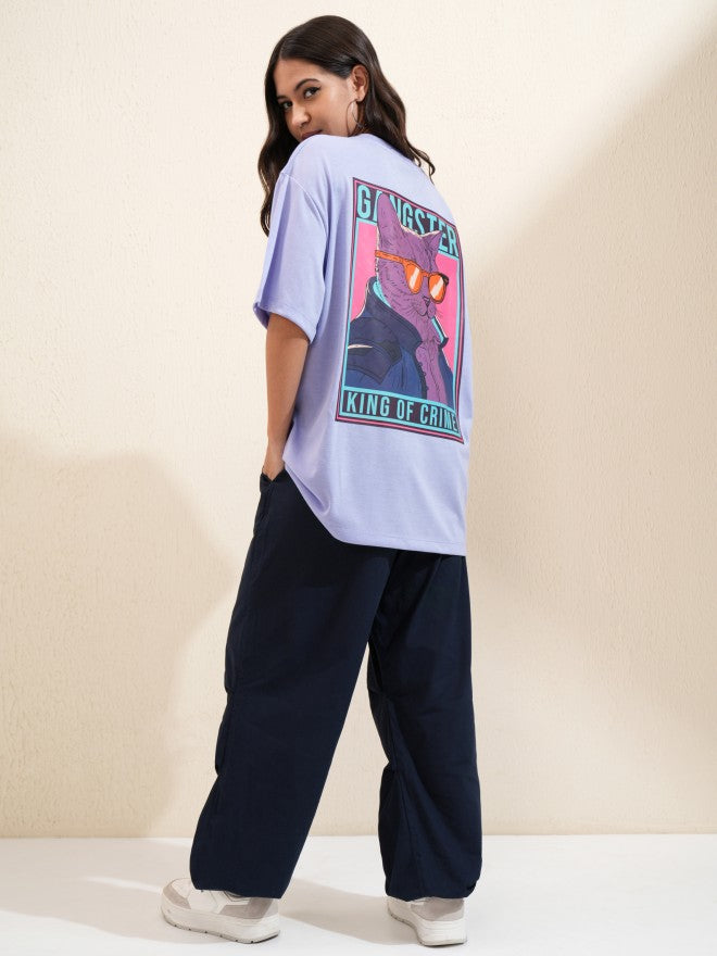 Tokyo Talkies Women Lavender Printed Round Neck Oversized Fit T-Shirt - Lavender - Image 2