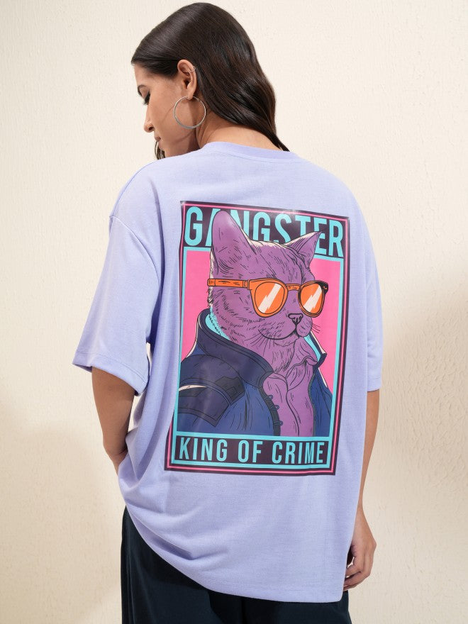 Tokyo Talkies Women Lavender Printed Round Neck Oversized Fit T-Shirt - Lavender - Image 3
