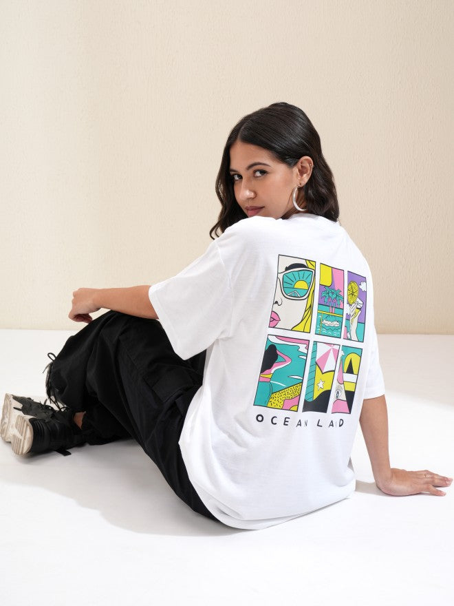 Tokyo Talkies Women White Printed Oversized Fit T-Shirt - White - Image 2