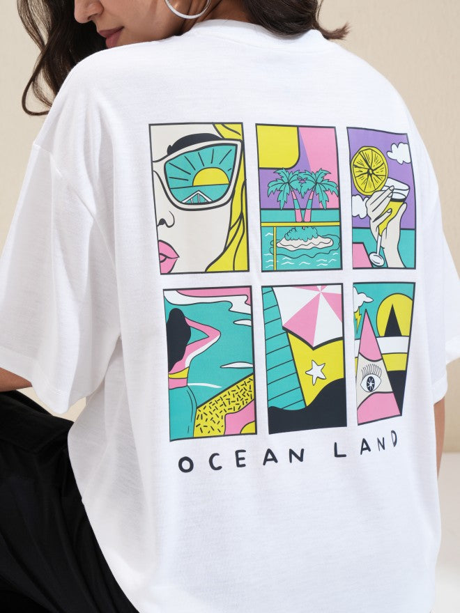 Tokyo Talkies Women White Printed Oversized Fit T-Shirt - White - Image 5