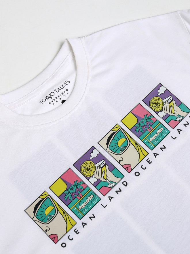 Tokyo Talkies Women White Printed Oversized Fit T-Shirt - White - Image 8