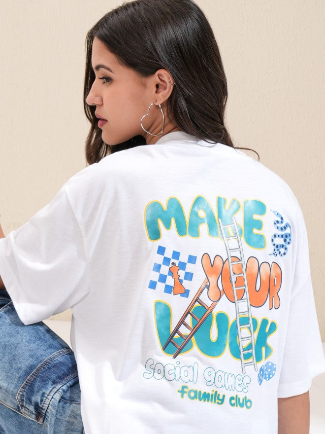 Tokyo Talkies Women White Printed Oversized Fit T-Shirt - White - Image 1