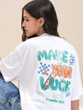 Tokyo Talkies Women White Printed Oversized Fit T-Shirt - White - Image 1