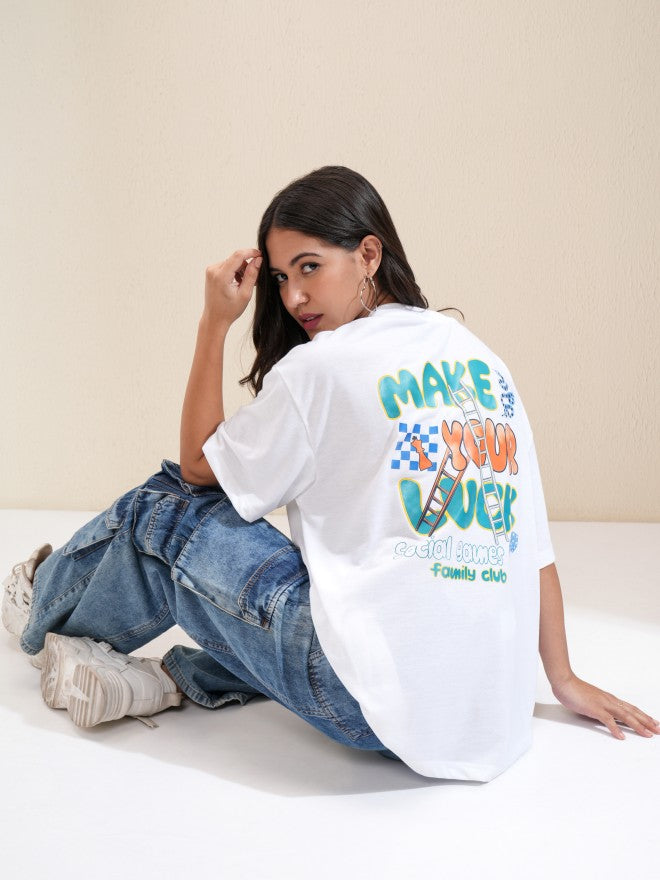 Tokyo Talkies Women White Printed Oversized Fit T-Shirt - White - Image 2