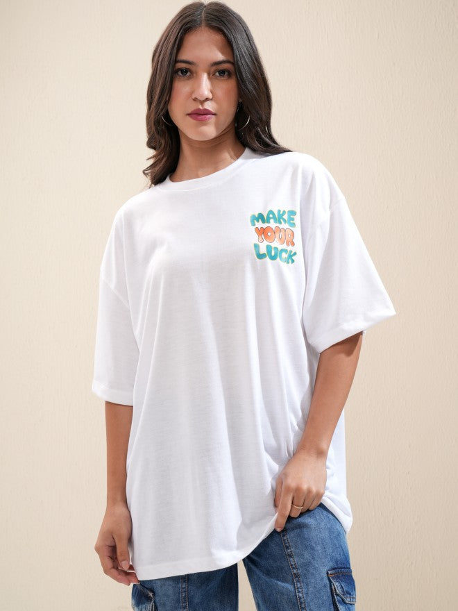 Tokyo Talkies Women White Printed Oversized Fit T-Shirt - White - Image 3