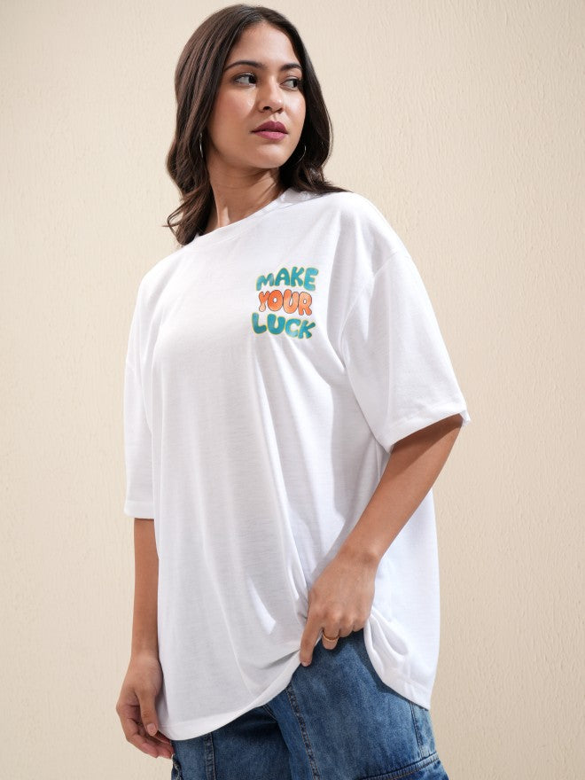Tokyo Talkies Women White Printed Oversized Fit T-Shirt - White - Image 4
