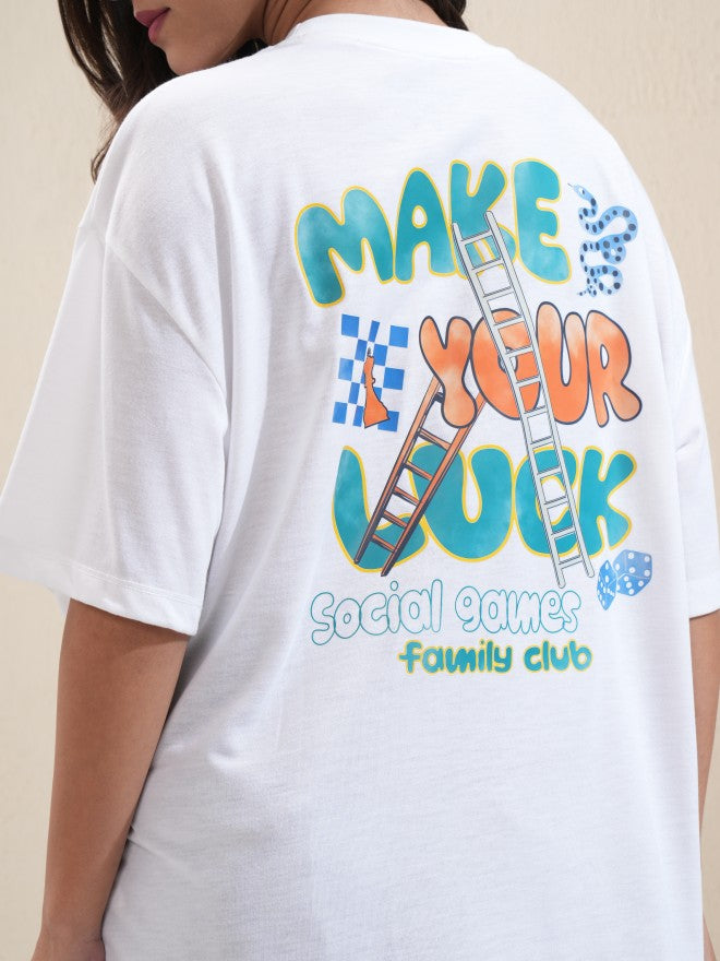 Tokyo Talkies Women White Printed Oversized Fit T-Shirt - White - Image 5