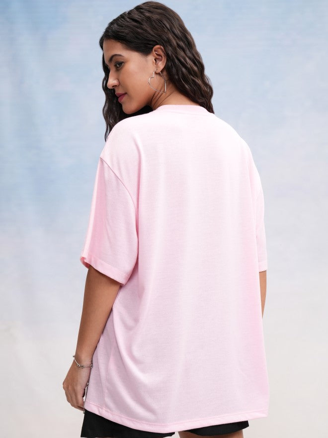 Tokyo Talkies Women Pink Printed Oversized Fit T-Shirt - Pink - Image 3